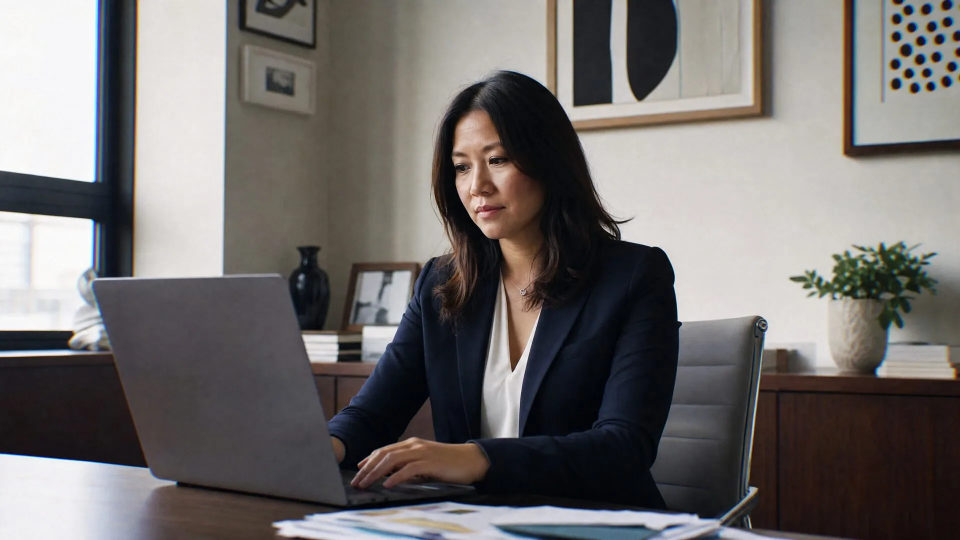 woman on a laptop review her tax software